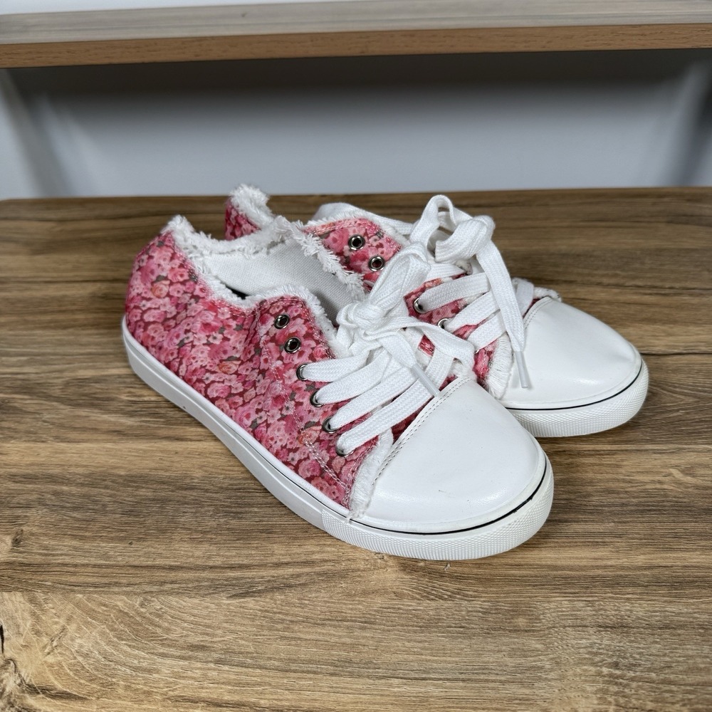 Unbranded Pink Patterned Round Cap Top Canvas Sneaker‎ Floral Size 39 Casual